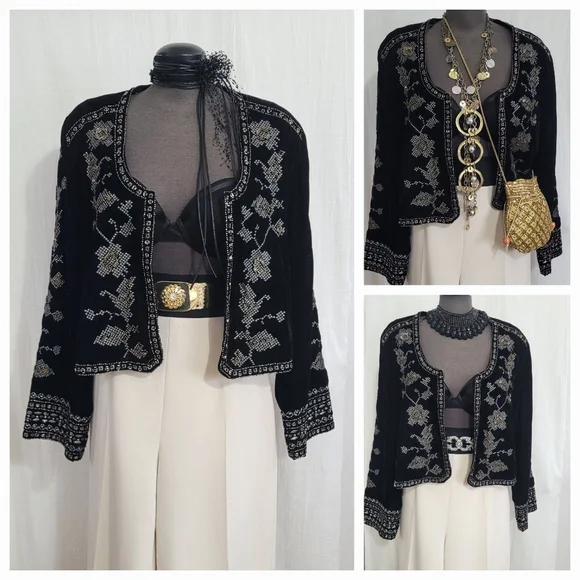 Zara BEADED Velvet  Cardigan Jacket / XL - Picture 2 of 7